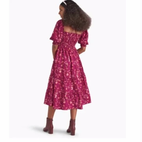 Hill House Nesli Nap Dress in Burgundy Botanical - Picture 2 of 10